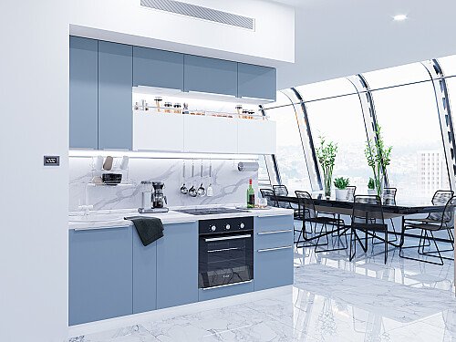 Кухня, Фьюжн-01 Silky Blue/Silky White, Silky Blue/Silky White