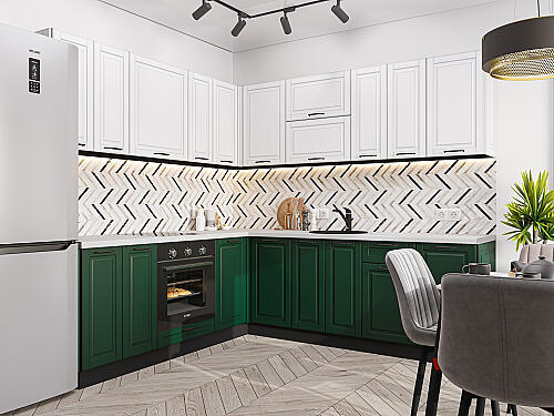 Кухня, Дублин-02 Special White/Special Green 2140*2200/2400*600 №74218, Special White/Special Green