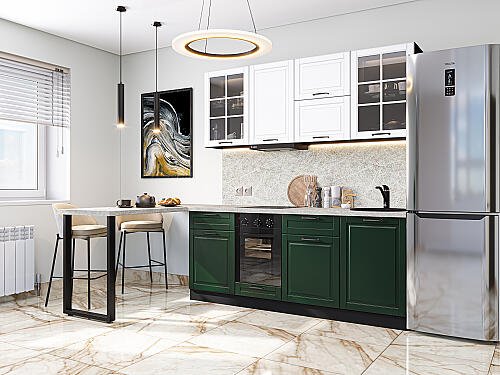 Кухня, Дублин-03 Special White/Special Green 2140*1950*600 №75041, Special White/Special Green