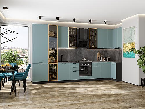 Кухня, Флэт-05 Grey-green In 2S 2340*4000/1000*600 №79606, Grey-green In 2S