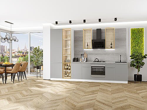 Кухня, Фьюжн-08 Silky Light Grey 2340*3400*600 №79649, Silky Light Grey