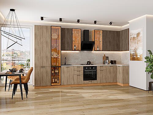 Кухня, Флэт-05 Brown Casella Oak 2S/Natural Casella Oak 2S 2340*4000/1000*600, Brown Casella Oak 2S/Natural Casella Oak 