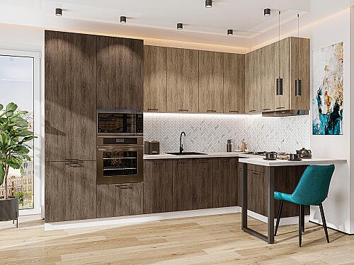 Кухня, Флэт-06 Natural Casella Oak 2S/Brown Casella Oak 2S, Natural Casella Oak 2S/Brown Casella Oak 2S